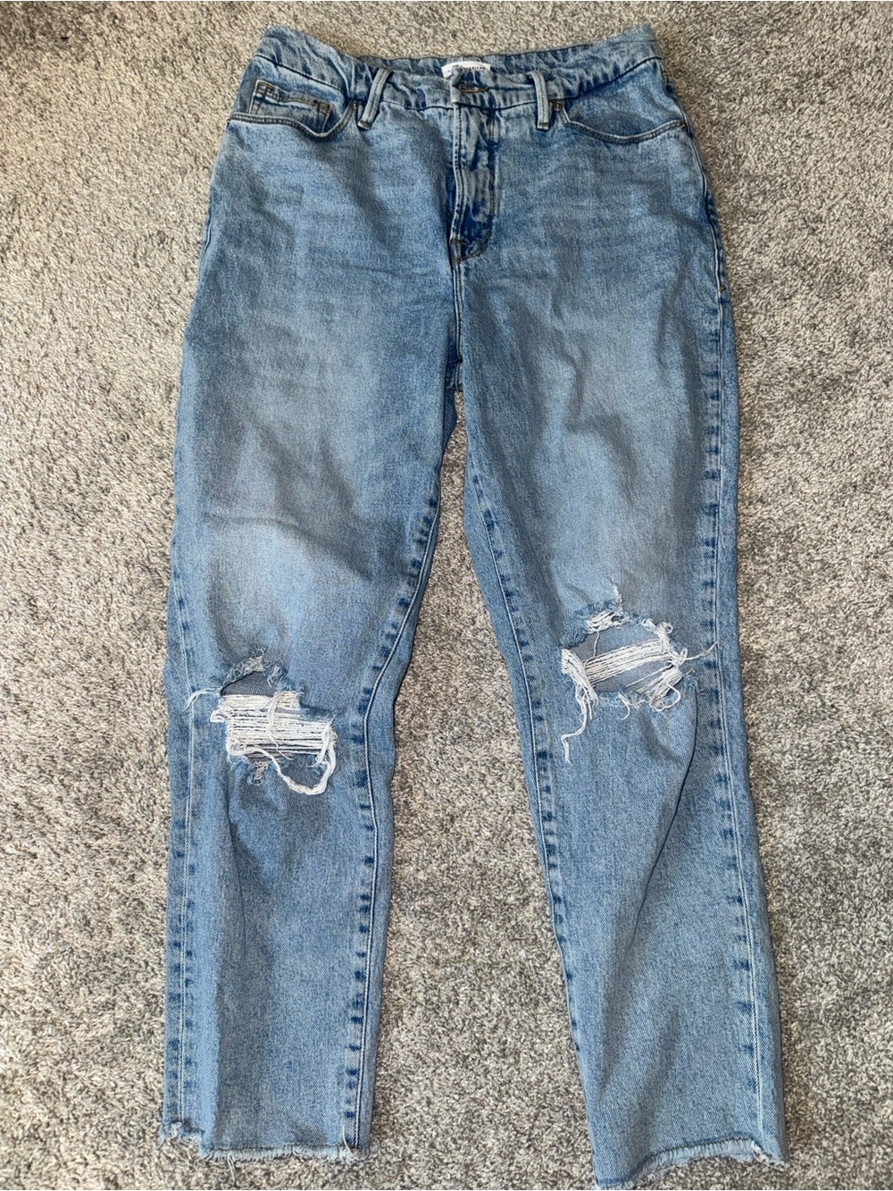 Good American Light Wash High-Rise Distressed Jeans